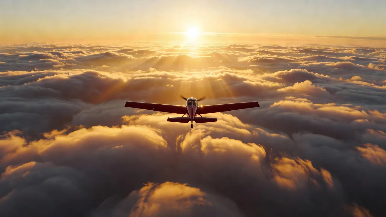 Малък самолет в изгрев символ на краш играта Aviator